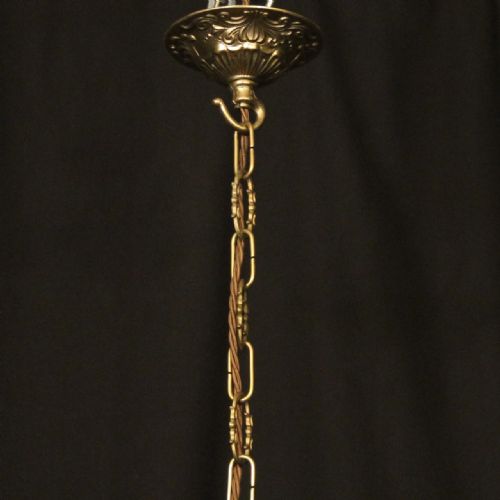 ENGLISH BRASS TRIPLE LIGHT ANTIQUE HALL LANTERN - ADDITIONAL PHOTO 8