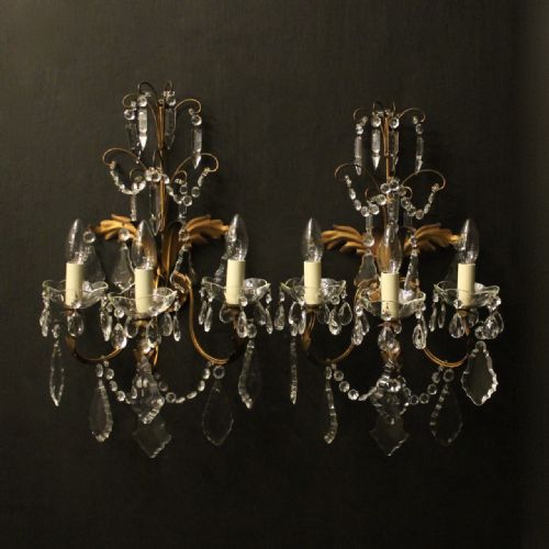 french pair of gilded triple arm wall lights - CATEGORY: ANTIQUE LIGHTING - DATED 1930