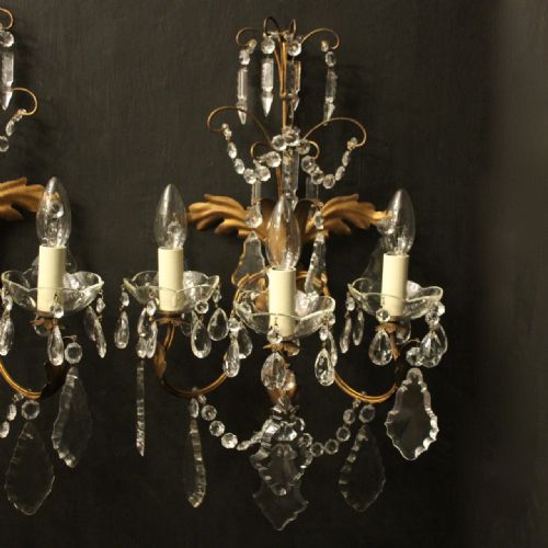 FRENCH PAIR OF GILDED TRIPLE ARM WALL LIGHTS - ADDITIONAL PHOTO 1