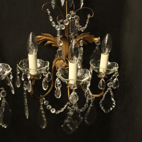 FRENCH PAIR OF GILDED TRIPLE ARM WALL LIGHTS - ADDITIONAL PHOTO 2