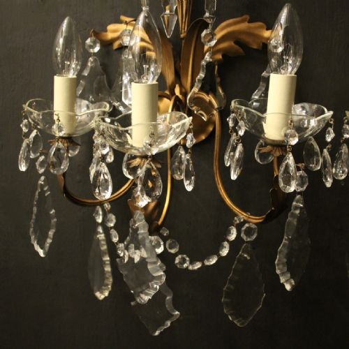 FRENCH PAIR OF GILDED TRIPLE ARM WALL LIGHTS - ADDITIONAL PHOTO 3