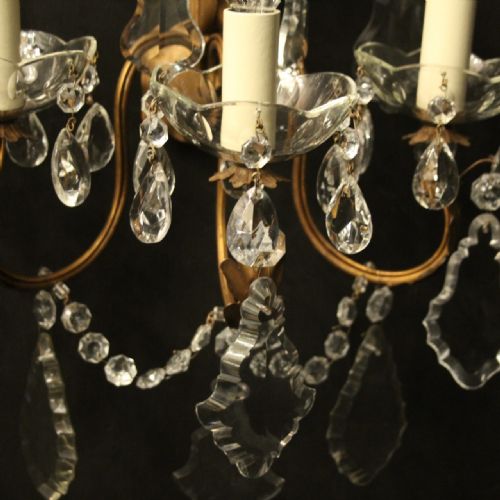 FRENCH PAIR OF GILDED TRIPLE ARM WALL LIGHTS - ADDITIONAL PHOTO 4