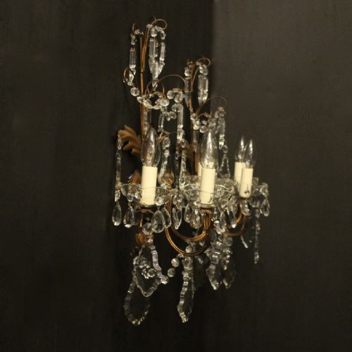 FRENCH PAIR OF GILDED TRIPLE ARM WALL LIGHTS - ADDITIONAL PHOTO 9
