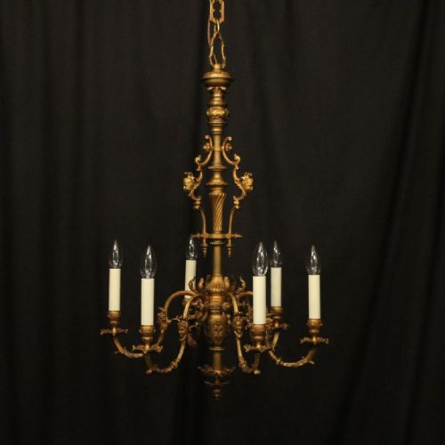 french gilded bronze 19th century 6 light antique chandelier - CATEGORY: ANTIQUE LIGHTING - DATED 19TH CENTURY