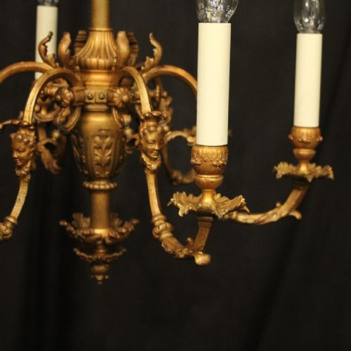 FRENCH GILDED BRONZE 19TH CENTURY 6 LIGHT ANTIQUE CHANDELIER - ADDITIONAL PHOTO 1