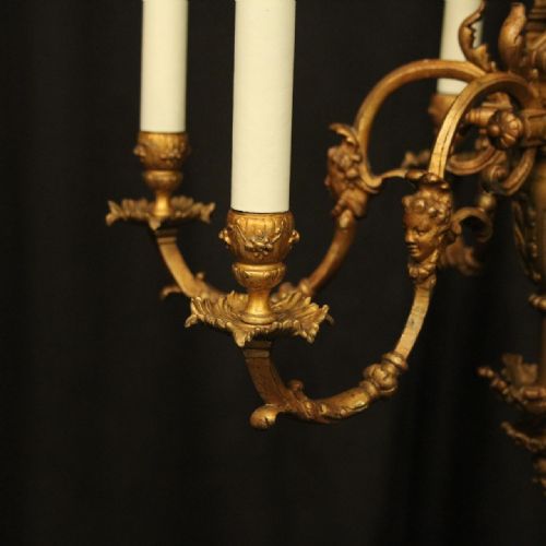 FRENCH GILDED BRONZE 19TH CENTURY 6 LIGHT ANTIQUE CHANDELIER - ADDITIONAL PHOTO 3