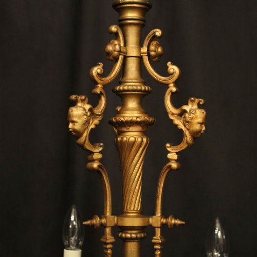 FRENCH GILDED BRONZE 19TH CENTURY 6 LIGHT ANTIQUE CHANDELIER - ADDITIONAL PHOTO 5