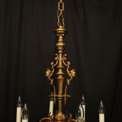 FRENCH GILDED BRONZE 19TH CENTURY 6 LIGHT ANTIQUE CHANDELIER - ADDITIONAL PHOTO 6