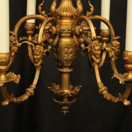 FRENCH GILDED BRONZE 19TH CENTURY 6 LIGHT ANTIQUE CHANDELIER - ADDITIONAL PHOTO 7