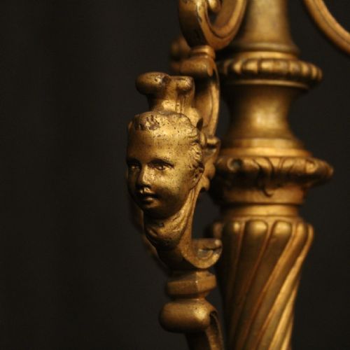FRENCH GILDED BRONZE 19TH CENTURY 6 LIGHT ANTIQUE CHANDELIER - ADDITIONAL PHOTO 8