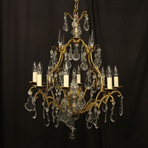 french gilded 8 light crystal antique chandelier - CATEGORY: ANTIQUE LIGHTING - DATED 1920