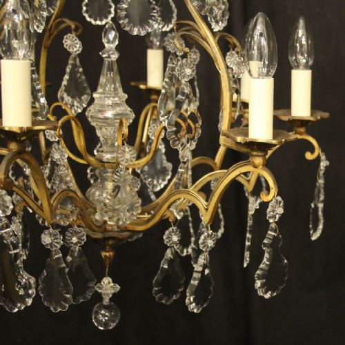 FRENCH GILDED 8 LIGHT CRYSTAL ANTIQUE CHANDELIER - ADDITIONAL PHOTO 2