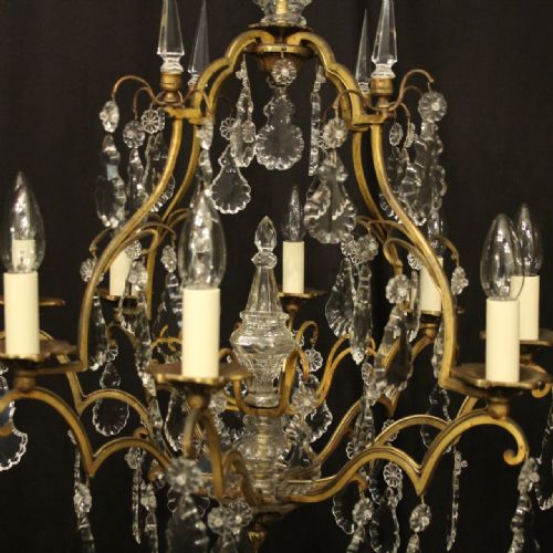 FRENCH GILDED 8 LIGHT CRYSTAL ANTIQUE CHANDELIER - ADDITIONAL PHOTO 5