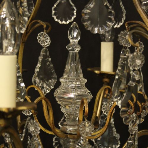 FRENCH GILDED 8 LIGHT CRYSTAL ANTIQUE CHANDELIER - ADDITIONAL PHOTO 6