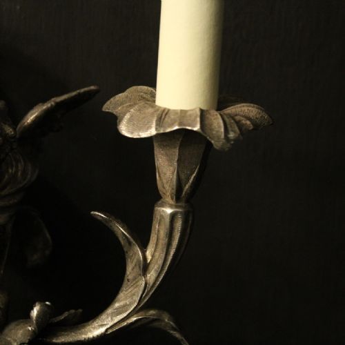 FRENCH SILVER GILDED CHERUB ANTIQUE WALL SCONCES - ADDITIONAL PHOTO 6