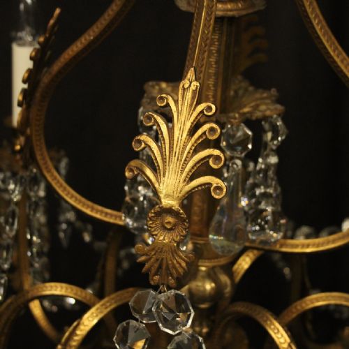 FRENCH GILDED BRONZE 8 LIGHT ANTIQUE GASOLIER - ADDITIONAL PHOTO 3