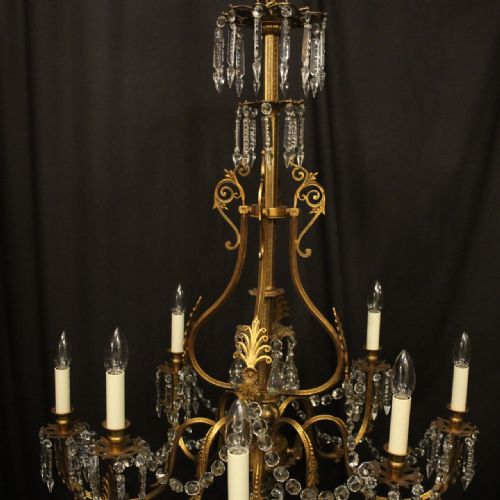 FRENCH GILDED BRONZE 8 LIGHT ANTIQUE GASOLIER - ADDITIONAL PHOTO 4