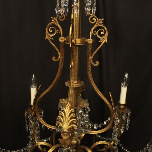 FRENCH GILDED BRONZE 8 LIGHT ANTIQUE GASOLIER - ADDITIONAL PHOTO 5