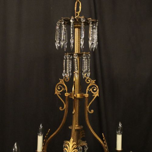 FRENCH GILDED BRONZE 8 LIGHT ANTIQUE GASOLIER - ADDITIONAL PHOTO 7