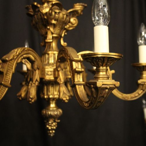 FRENCH GILDED BRONZE 6 LIGHT ANTIQUE CHANDELIER - ADDITIONAL PHOTO 1
