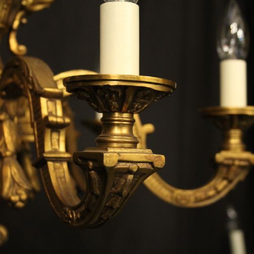 FRENCH GILDED BRONZE 6 LIGHT ANTIQUE CHANDELIER - ADDITIONAL PHOTO 2