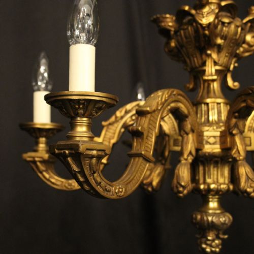 FRENCH GILDED BRONZE 6 LIGHT ANTIQUE CHANDELIER - ADDITIONAL PHOTO 3