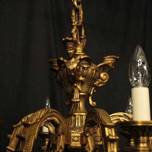 FRENCH GILDED BRONZE 6 LIGHT ANTIQUE CHANDELIER - ADDITIONAL PHOTO 4