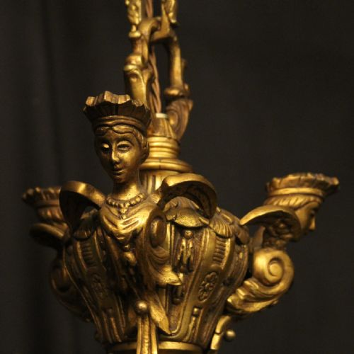 FRENCH GILDED BRONZE 6 LIGHT ANTIQUE CHANDELIER - ADDITIONAL PHOTO 5