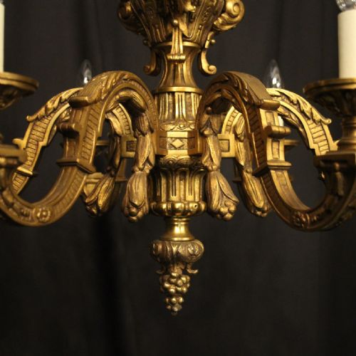 FRENCH GILDED BRONZE 6 LIGHT ANTIQUE CHANDELIER - ADDITIONAL PHOTO 6