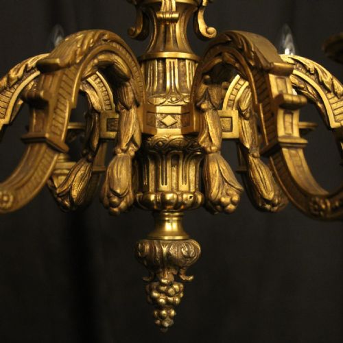 FRENCH GILDED BRONZE 6 LIGHT ANTIQUE CHANDELIER - ADDITIONAL PHOTO 7