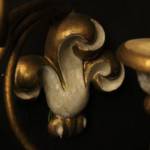 ITALIAN SET OF 4 POLYCHROME GILDED TRIPLE ARM WALL LIGHTS - ADDITIONAL PHOTO 7