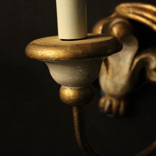 ITALIAN SET OF 4 POLYCHROME GILDED TRIPLE ARM WALL LIGHTS - ADDITIONAL PHOTO 8