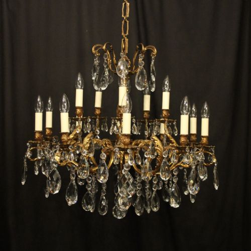 french 15 light gilded bronze crystal antique chandelier - CATEGORY: ANTIQUE LIGHTING - DATED 1920