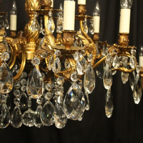 FRENCH 15 LIGHT GILDED BRONZE CRYSTAL ANTIQUE CHANDELIER - ADDITIONAL PHOTO 1