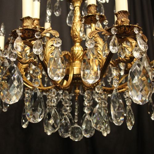 FRENCH 15 LIGHT GILDED BRONZE CRYSTAL ANTIQUE CHANDELIER - ADDITIONAL PHOTO 4