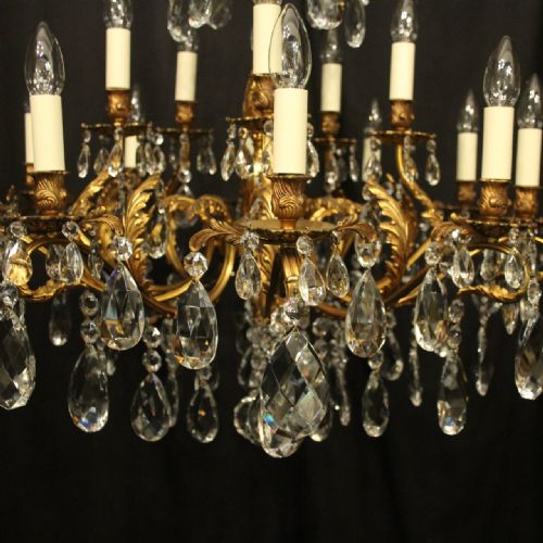 FRENCH 15 LIGHT GILDED BRONZE CRYSTAL ANTIQUE CHANDELIER - ADDITIONAL PHOTO 5