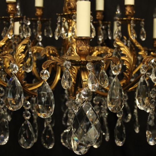 FRENCH 15 LIGHT GILDED BRONZE CRYSTAL ANTIQUE CHANDELIER - ADDITIONAL PHOTO 6