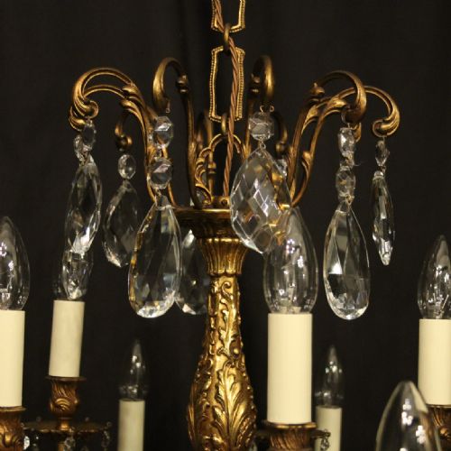 FRENCH 15 LIGHT GILDED BRONZE CRYSTAL ANTIQUE CHANDELIER - ADDITIONAL PHOTO 8