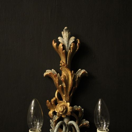ITALIAN PAIR OF POLYCHROME GILDED WALL LIGHTS - ADDITIONAL PHOTO 4