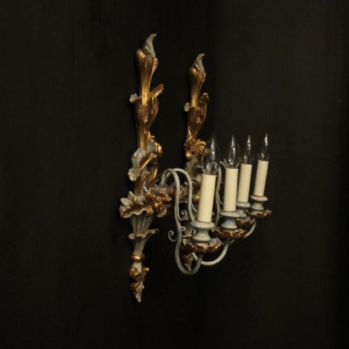 ITALIAN PAIR OF POLYCHROME GILDED WALL LIGHTS - ADDITIONAL PHOTO 9