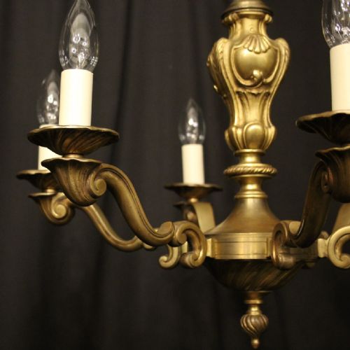FRENCH PAIR BRONZE 6 LIGHT ANTIQUE CHANDELIERS - ADDITIONAL PHOTO 1