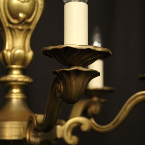FRENCH PAIR BRONZE 6 LIGHT ANTIQUE CHANDELIERS - ADDITIONAL PHOTO 3