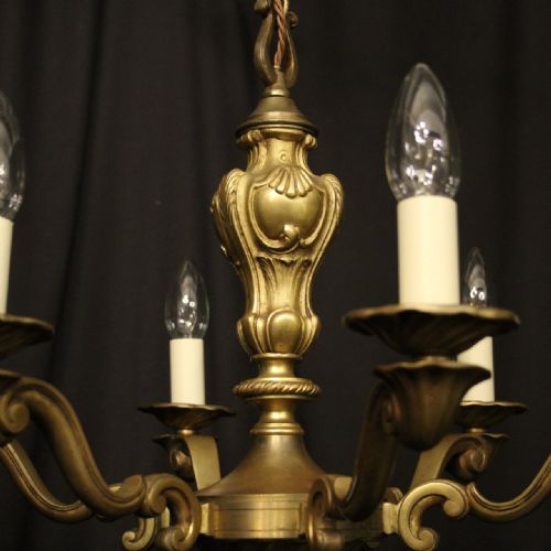 FRENCH PAIR BRONZE 6 LIGHT ANTIQUE CHANDELIERS - ADDITIONAL PHOTO 6