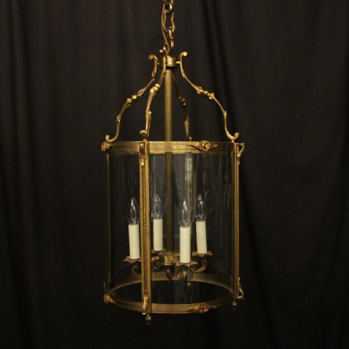 french large gilded bronze antique convex hall lantern - CATEGORY: ANTIQUE LIGHTING - DATED 1920