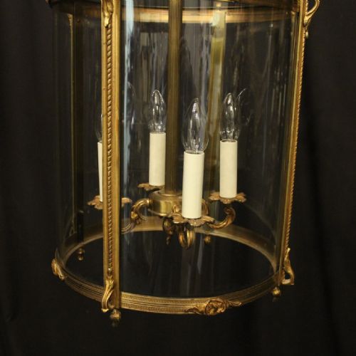 FRENCH LARGE GILDED BRONZE ANTIQUE CONVEX HALL LANTERN - ADDITIONAL PHOTO 3
