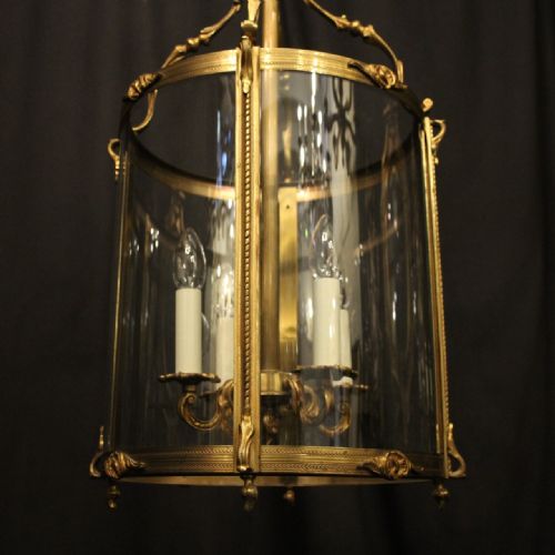 FRENCH LARGE GILDED BRONZE ANTIQUE CONVEX HALL LANTERN - ADDITIONAL PHOTO 4