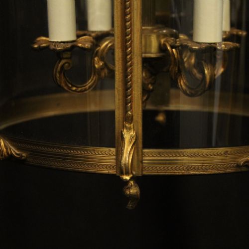 FRENCH LARGE GILDED BRONZE ANTIQUE CONVEX HALL LANTERN - ADDITIONAL PHOTO 8
