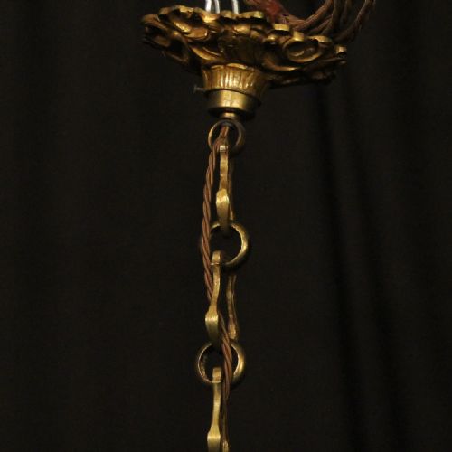 FRENCH LARGE GILDED BRONZE ANTIQUE CONVEX HALL LANTERN - ADDITIONAL PHOTO 9
