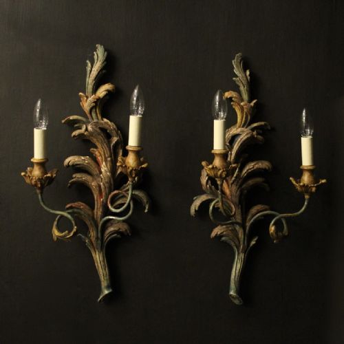 french pair of polychrome gilded wall lights - CATEGORY: ANTIQUE LIGHTING - DATED 1920