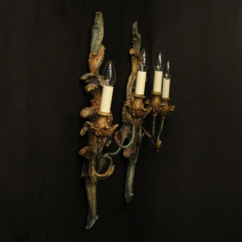 FRENCH PAIR OF POLYCHROME GILDED WALL LIGHTS - ADDITIONAL PHOTO 9